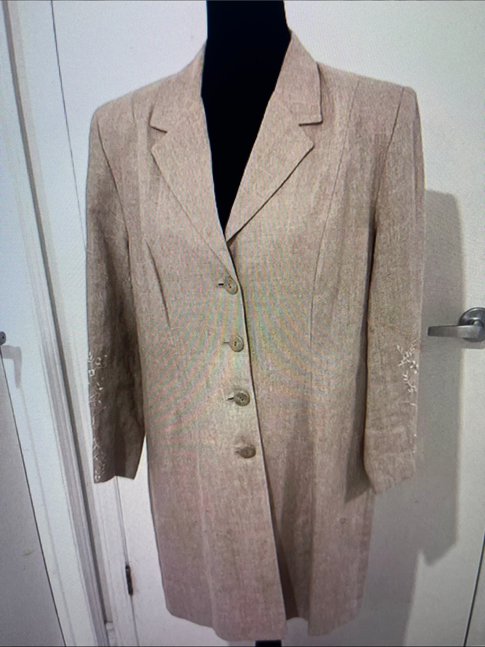Women's Long Linen-Blend Blazer Coat in Light Beige